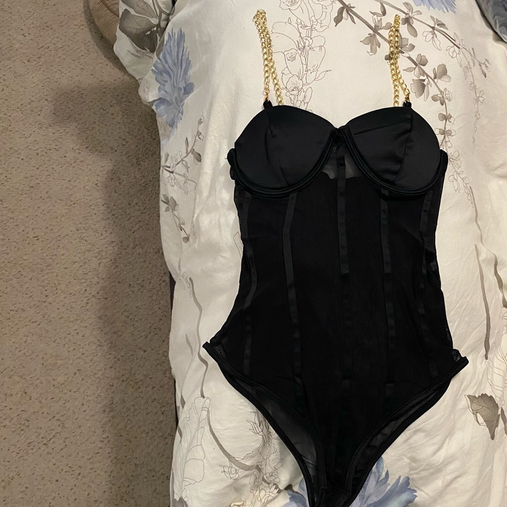 Mesh Bodysuit with chain straps